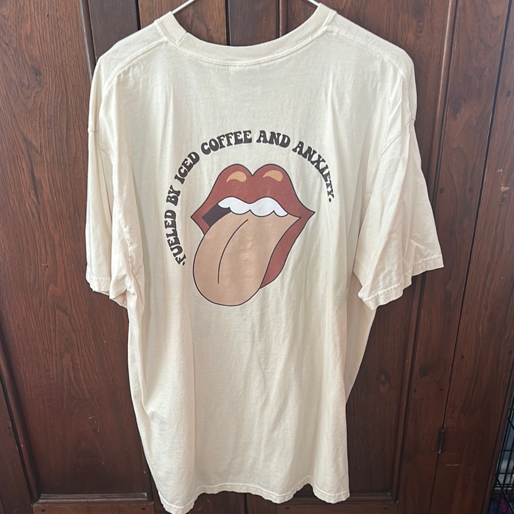 Cream Comfort Colors Graphic T-Shirt with Iced Coffee and Anxiety Design